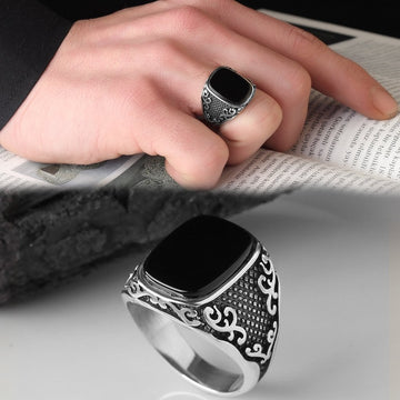 Mens Black Stone Ring