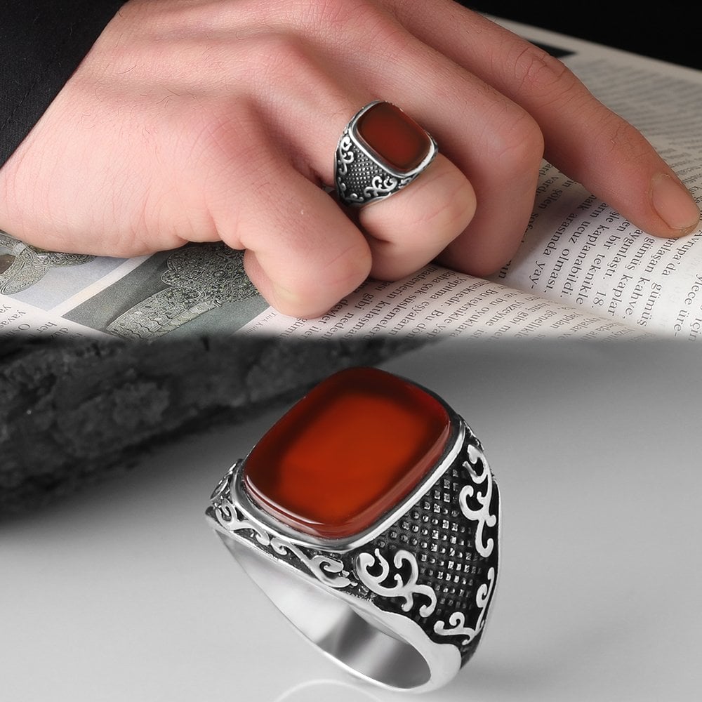 Red Aqeeq Stone Ring