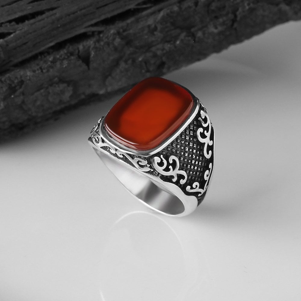 Red Aqeeq Stone Ring