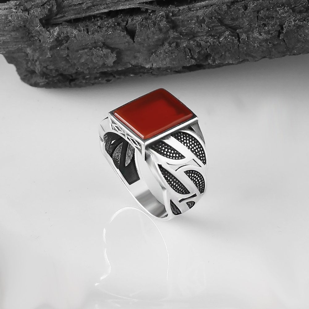 Modern Red Aqeeq Ring