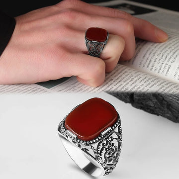 Filigree Ring with Red Aqeeq