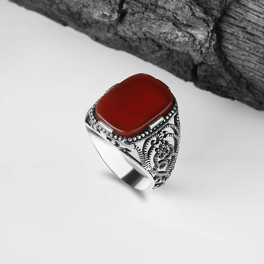 Filigree Ring with Red Aqeeq