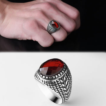 Oval Red Stone Ring Sterling Silver