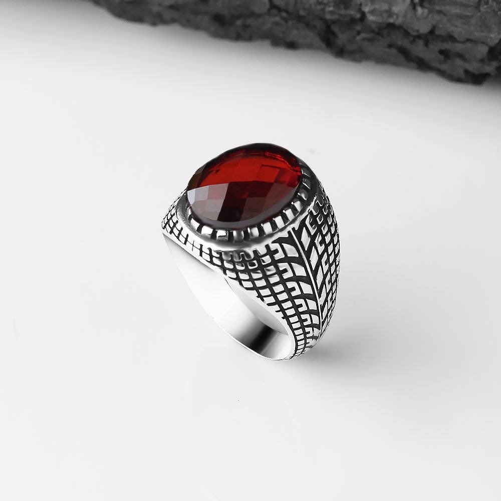 Oval Red Stone Ring Sterling Silver