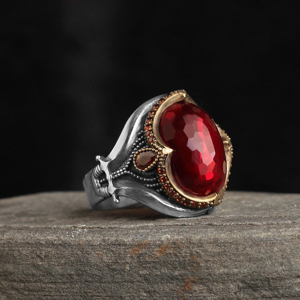 Double Sword Red Stone Ring