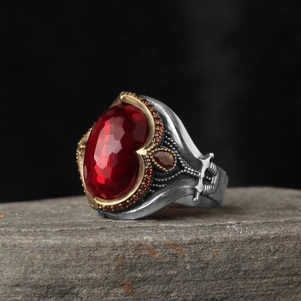 Double Sword Red Stone Ring