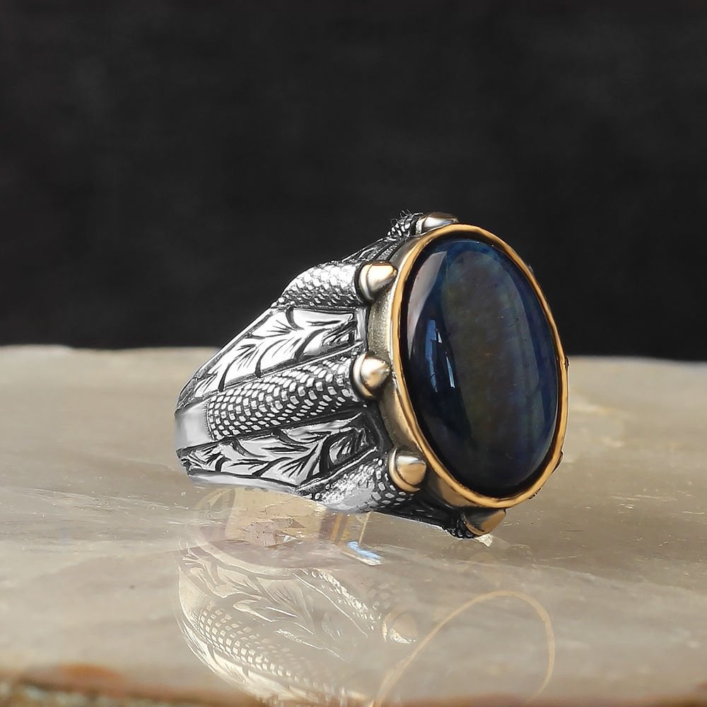 Falcon Nest Blue Tigers Eye Ring