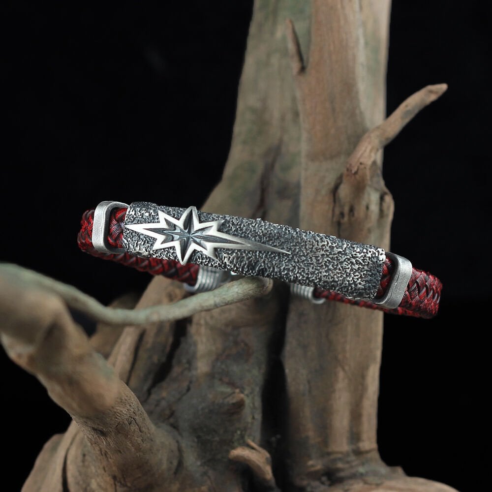 North Star Red Leather Strap Bracelet