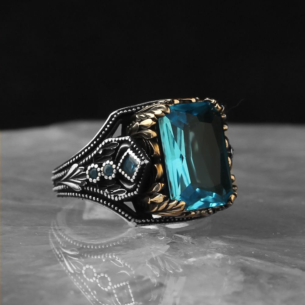 Rectangle Aquamarine Ring