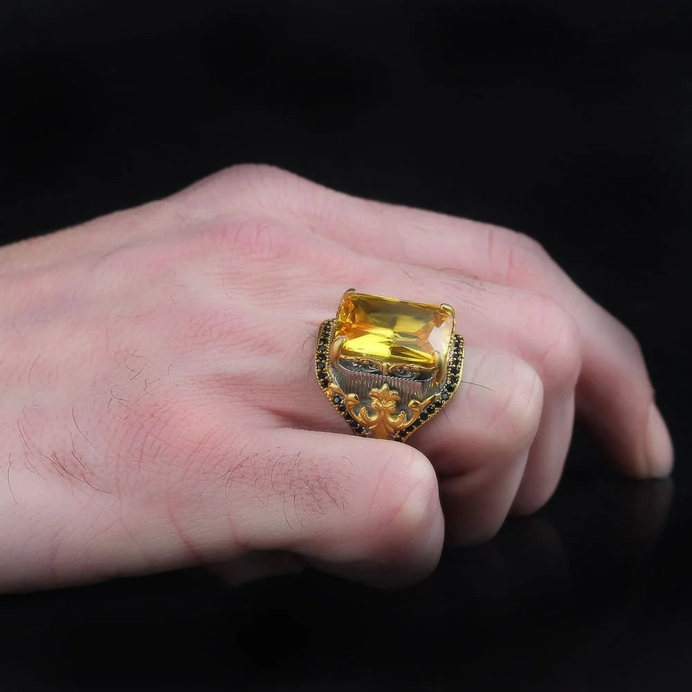 Rhodium Plated Heavy Citrine Ring