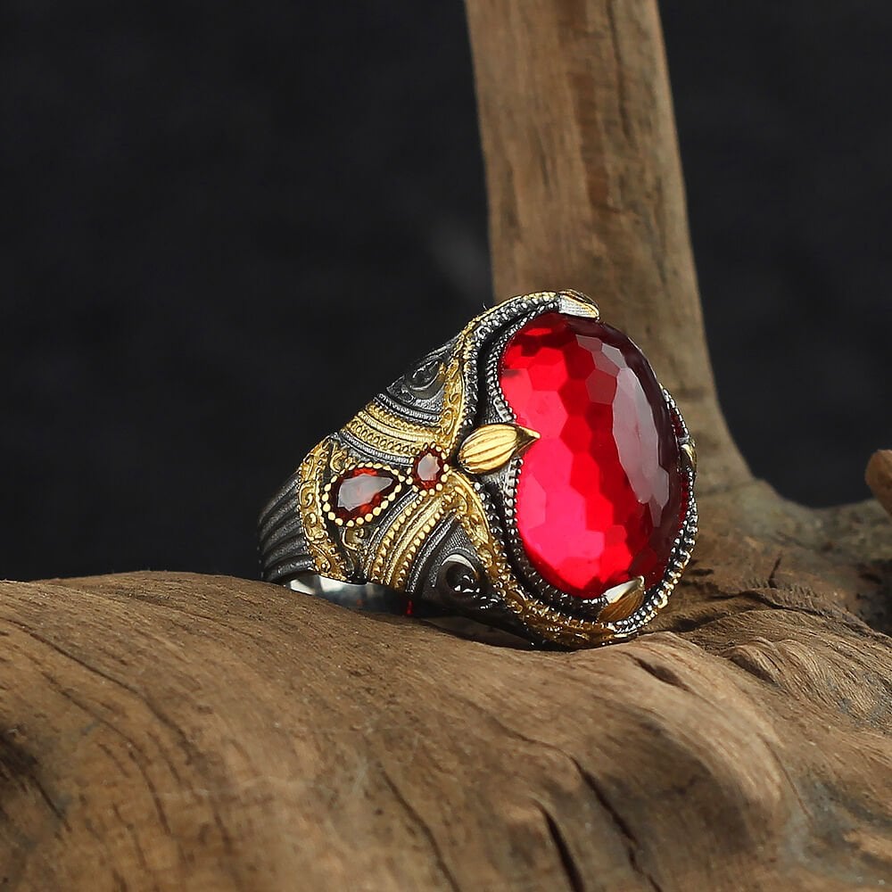 Red Stone Ring with Two Tone