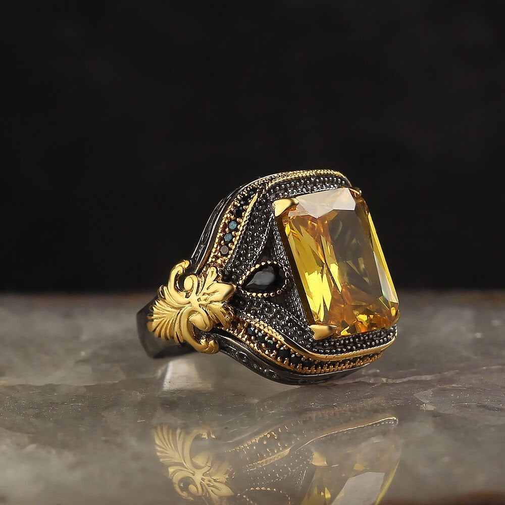 Rhodium Plated Citrine Ring