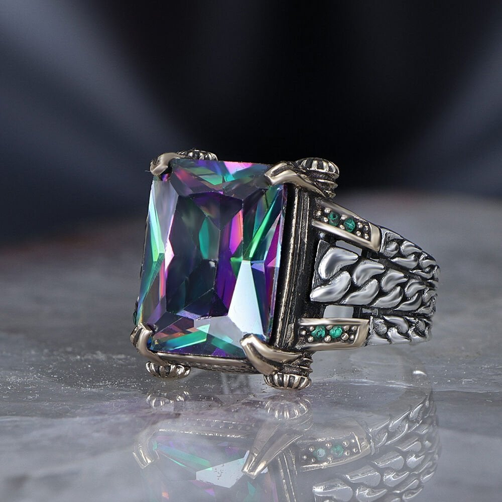 Cuban Chain Ring with Mystic Topaz