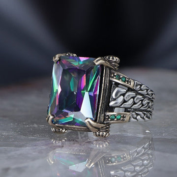 Cuban Chain Ring with Mystic Topaz