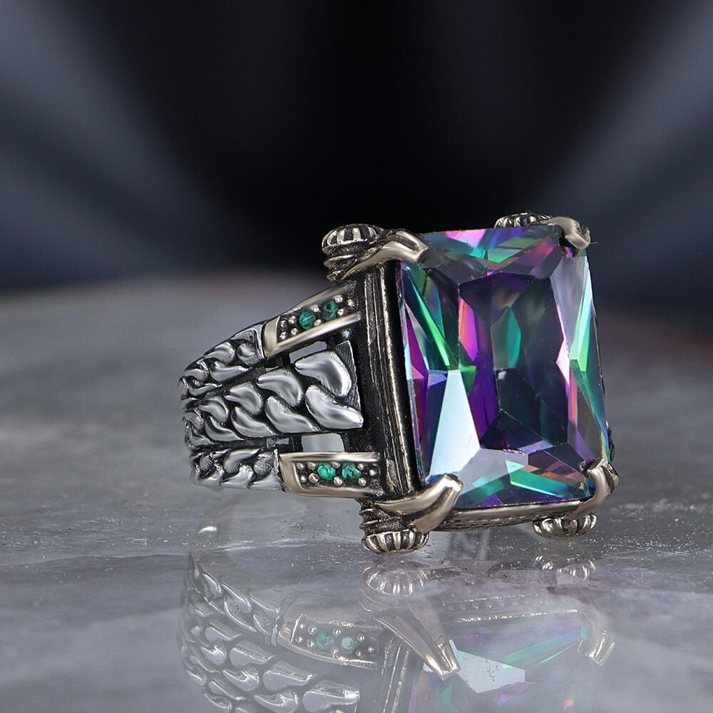 Cuban Chain Ring with Mystic Topaz