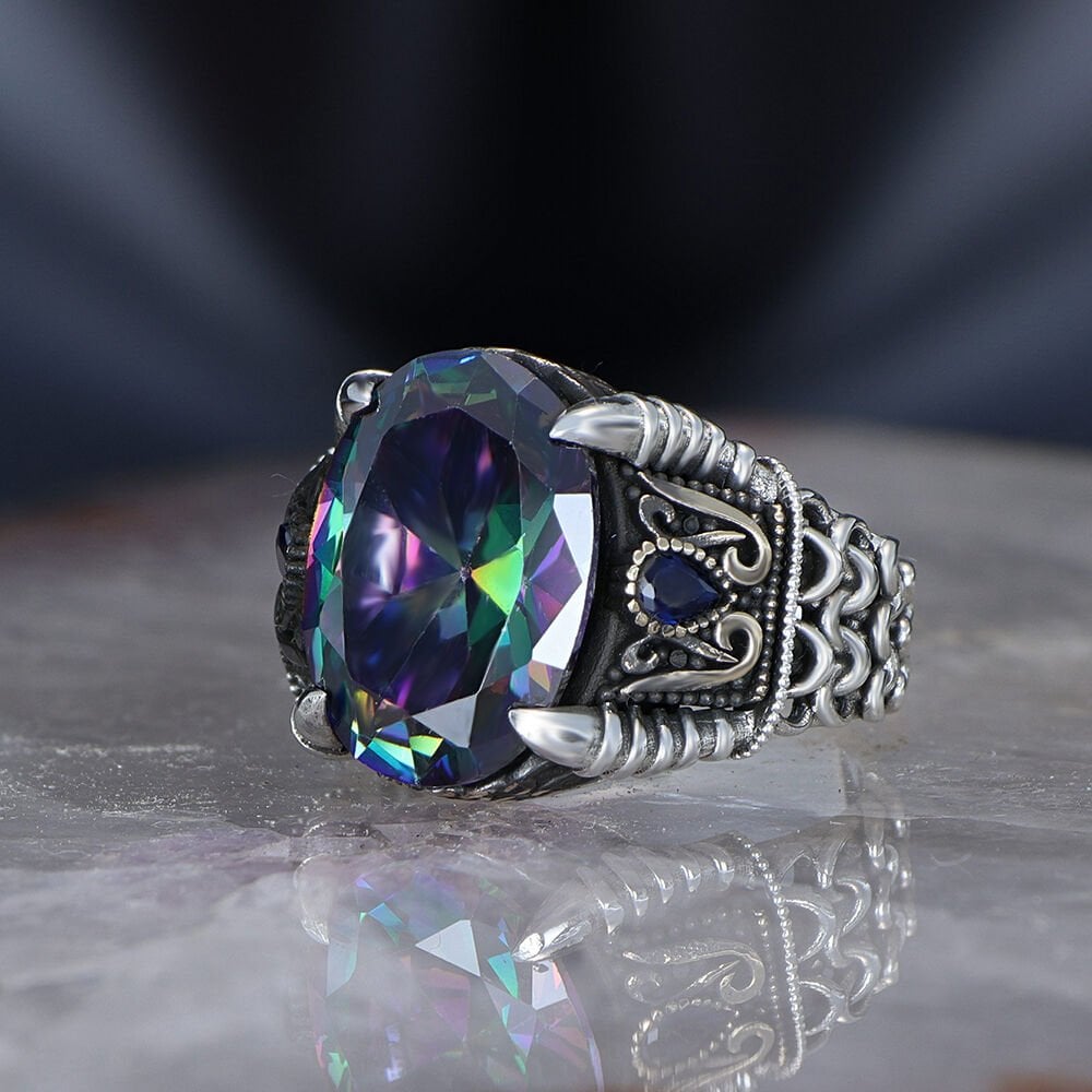 Chain Design Mystic Topaz Ring