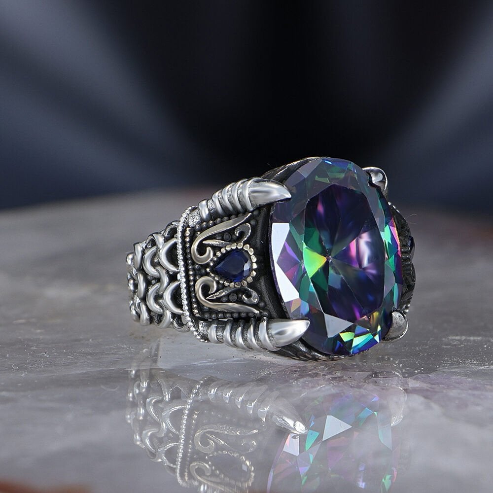 Chain Design Mystic Topaz Ring