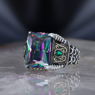 Chain Ring Rectangle Mystic Topaz