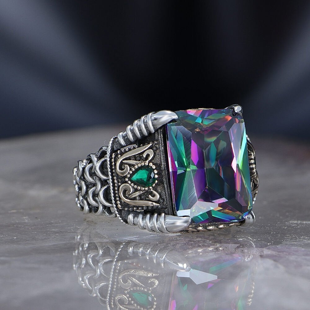 Chain Ring Rectangle Mystic Topaz