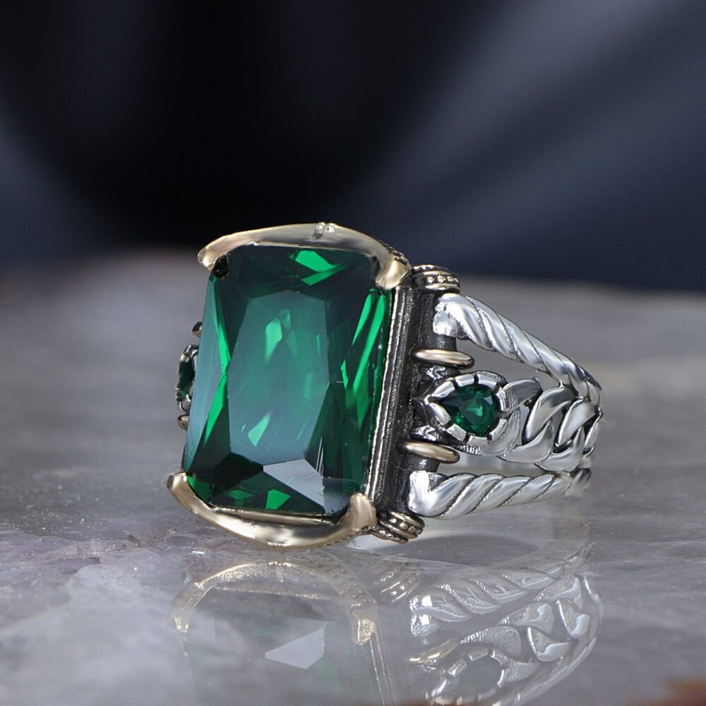 Cuban Chain Ring with Emerald