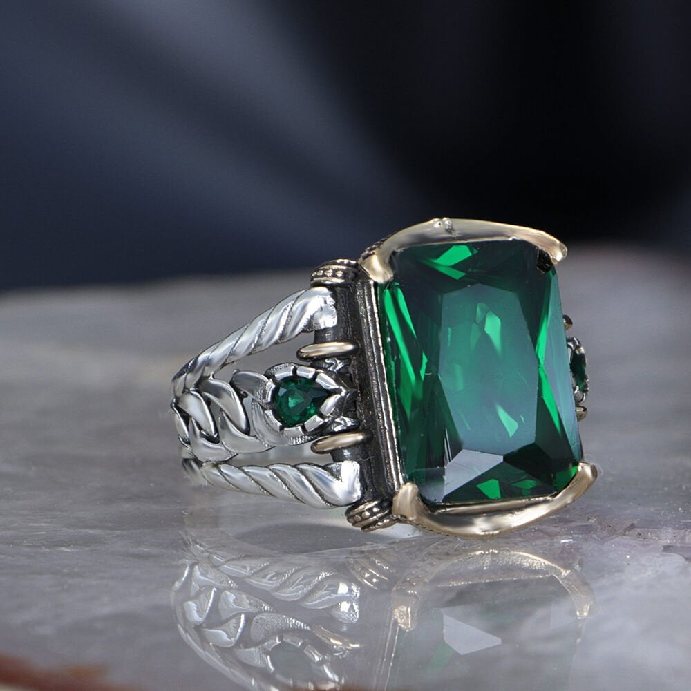 Cuban Chain Ring with Emerald