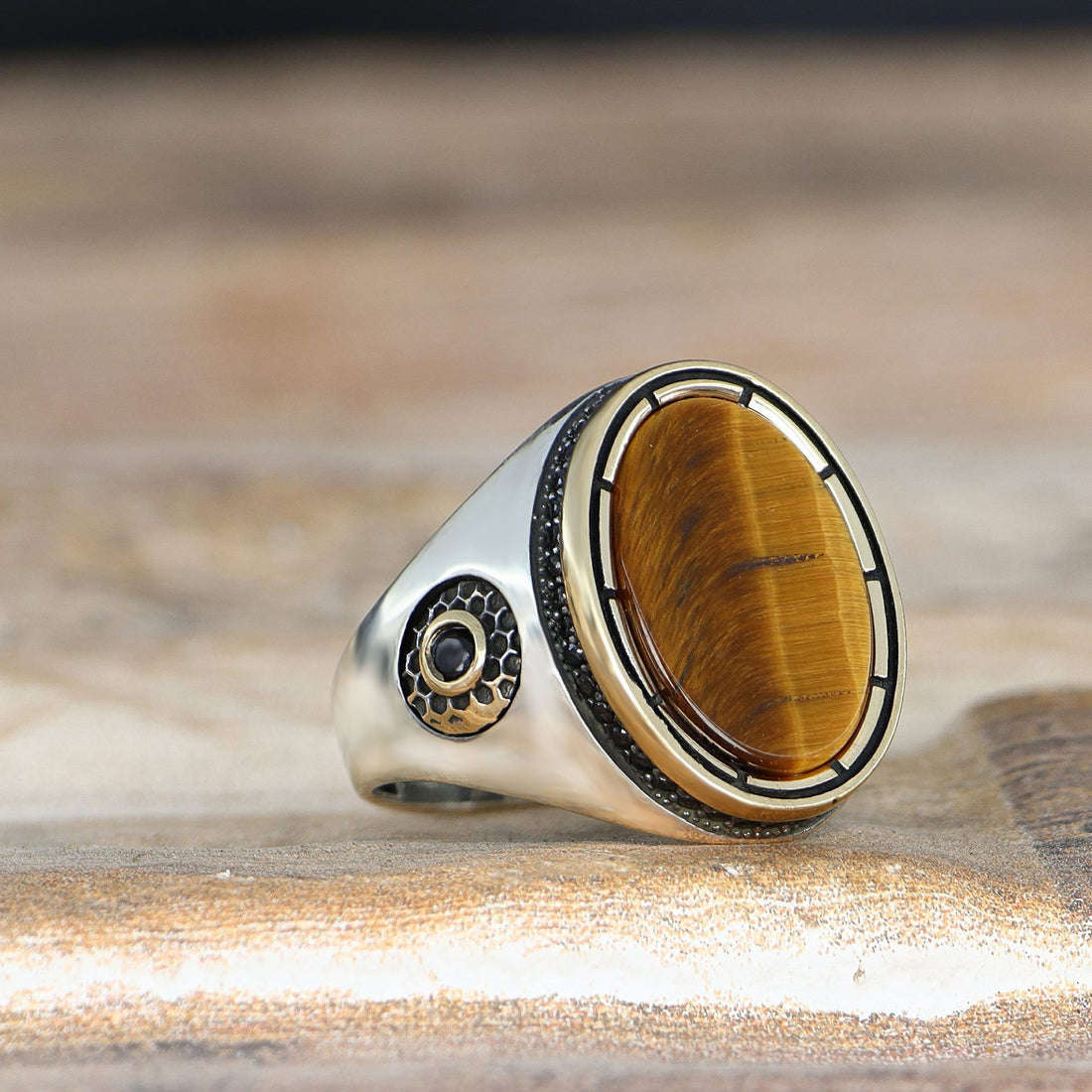 Flat Tigers Eye Ring