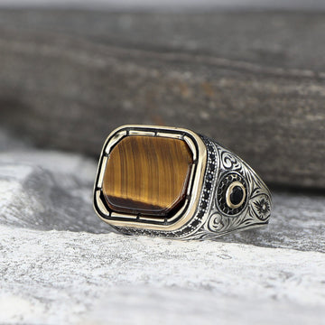 Rectangle Tigers Eye Ring