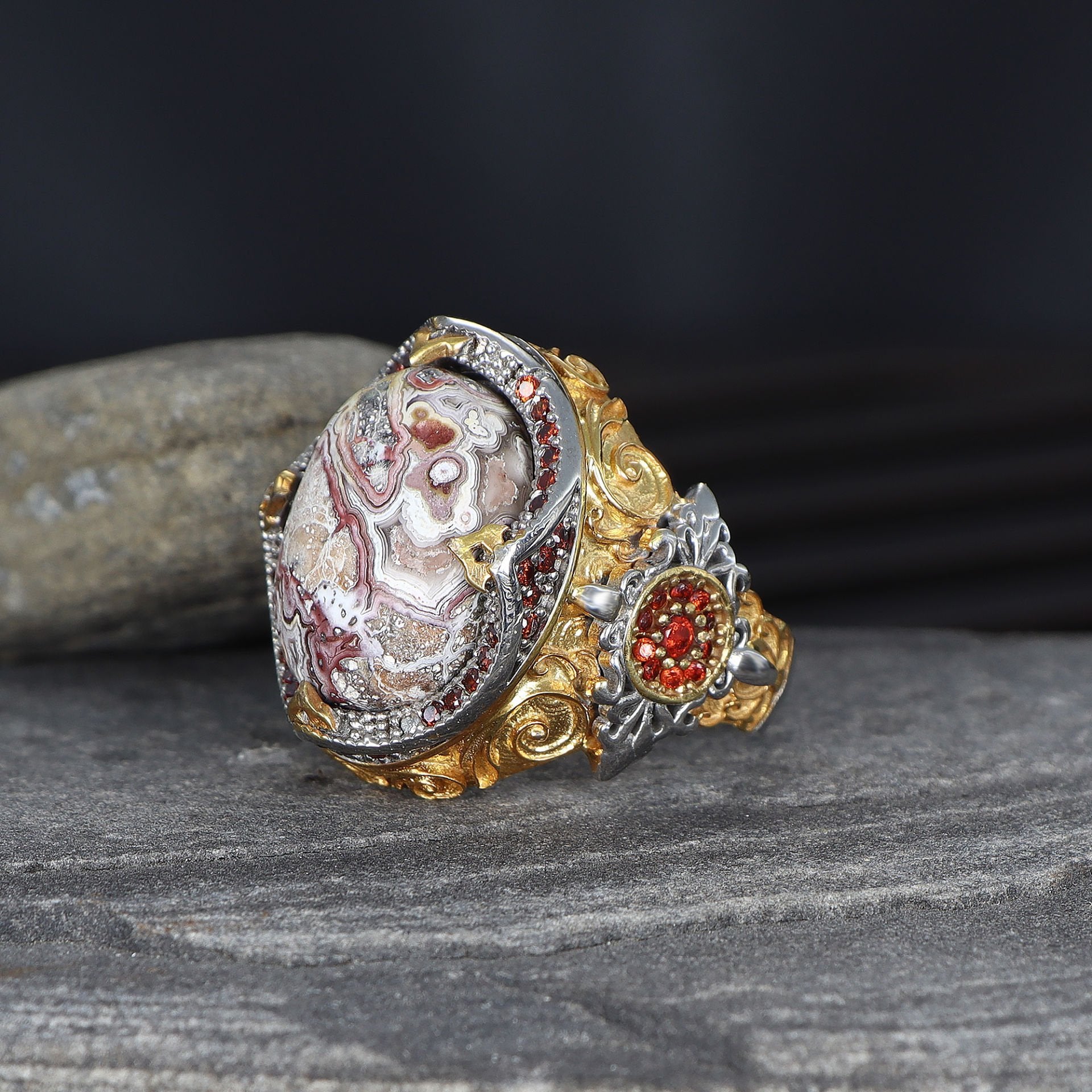 Natural Lace Agate Ring