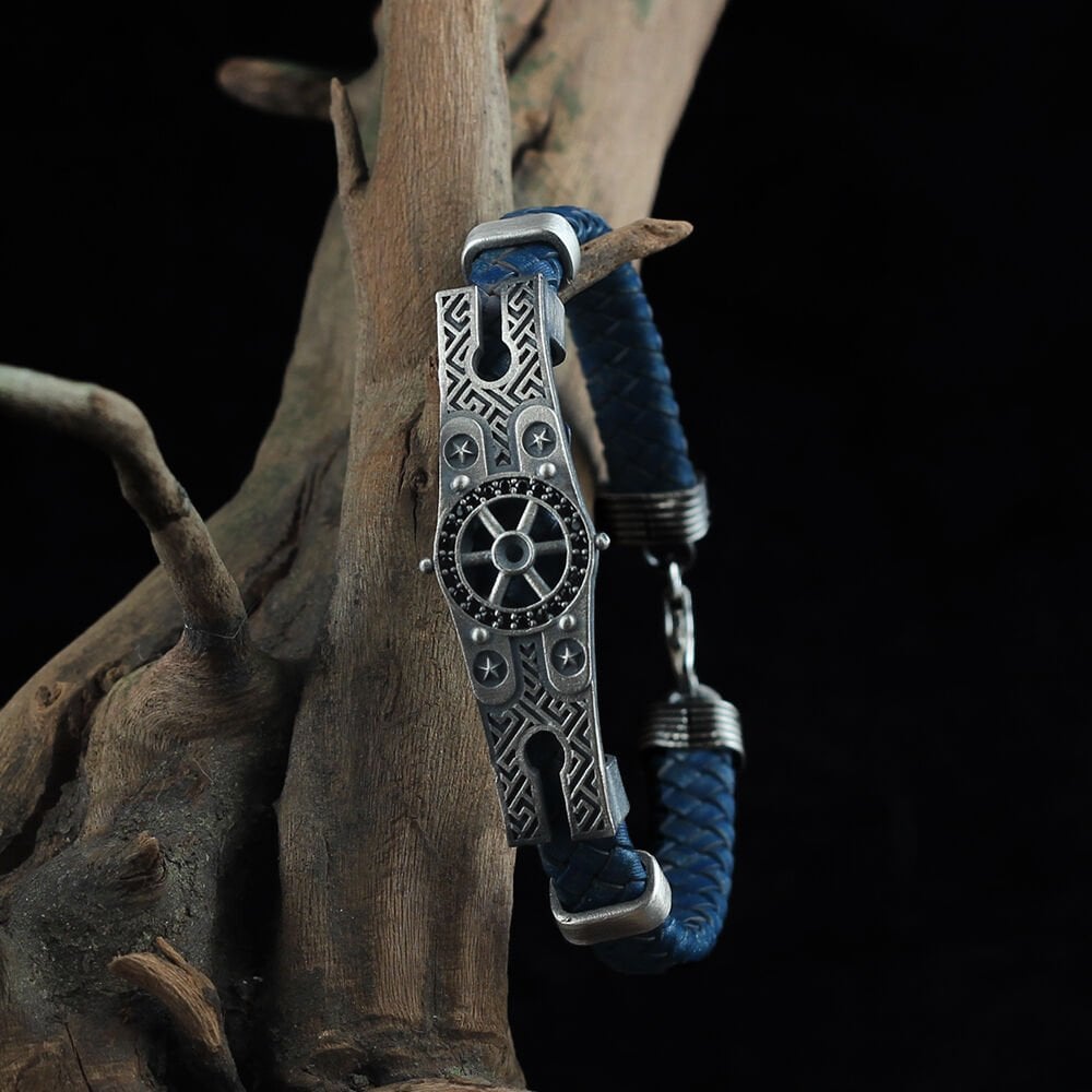 Ship Wheel Leather Bracelet