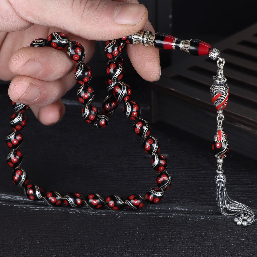 Real Black Amber Tasbih with Concentrated Handwork