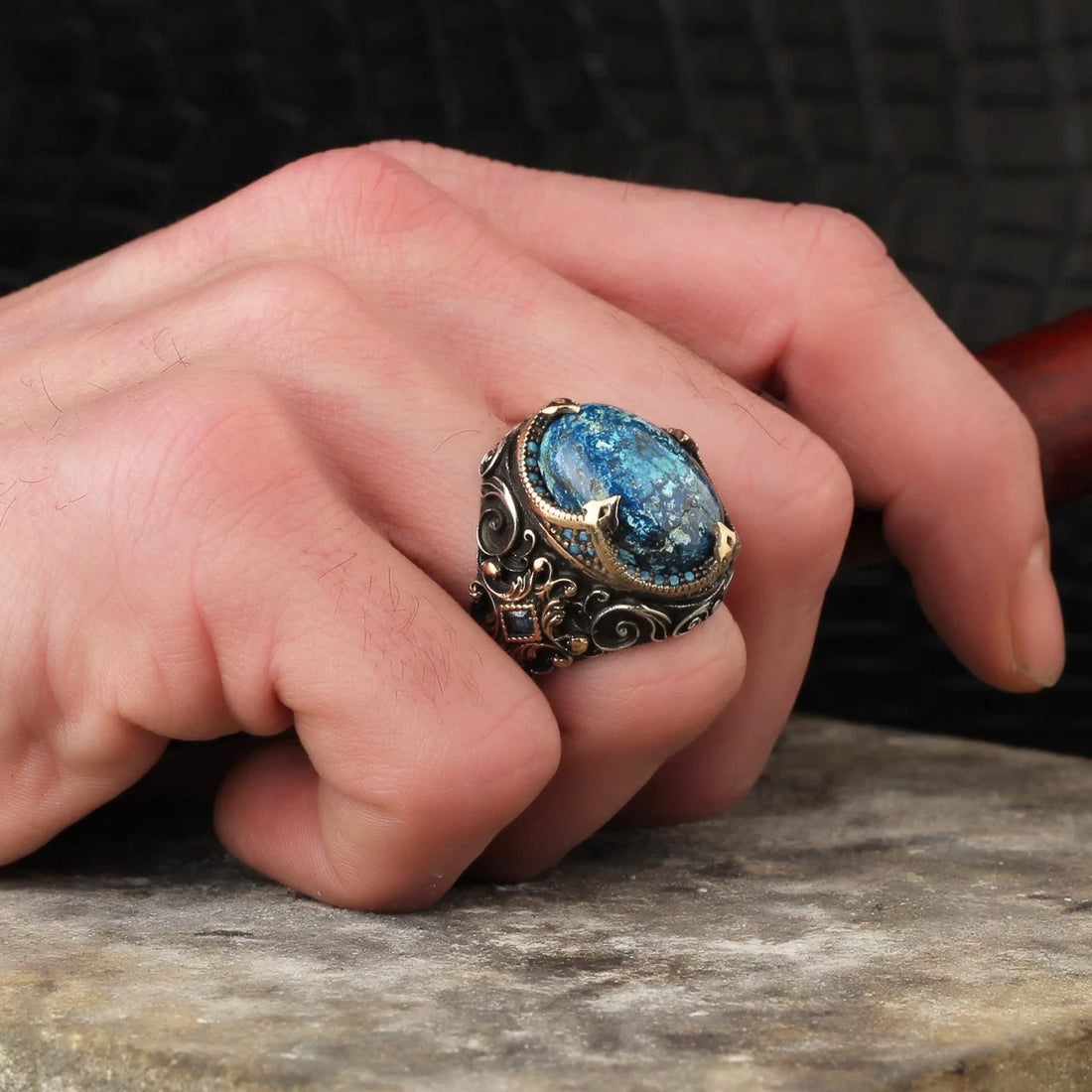 Natural Azurite Stone Ring