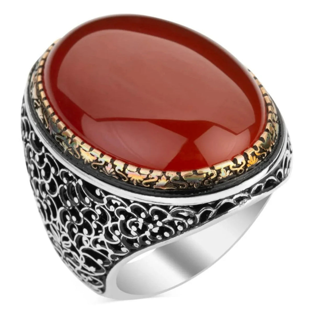 Huge Red Aqeeq Ring for Masculine Men