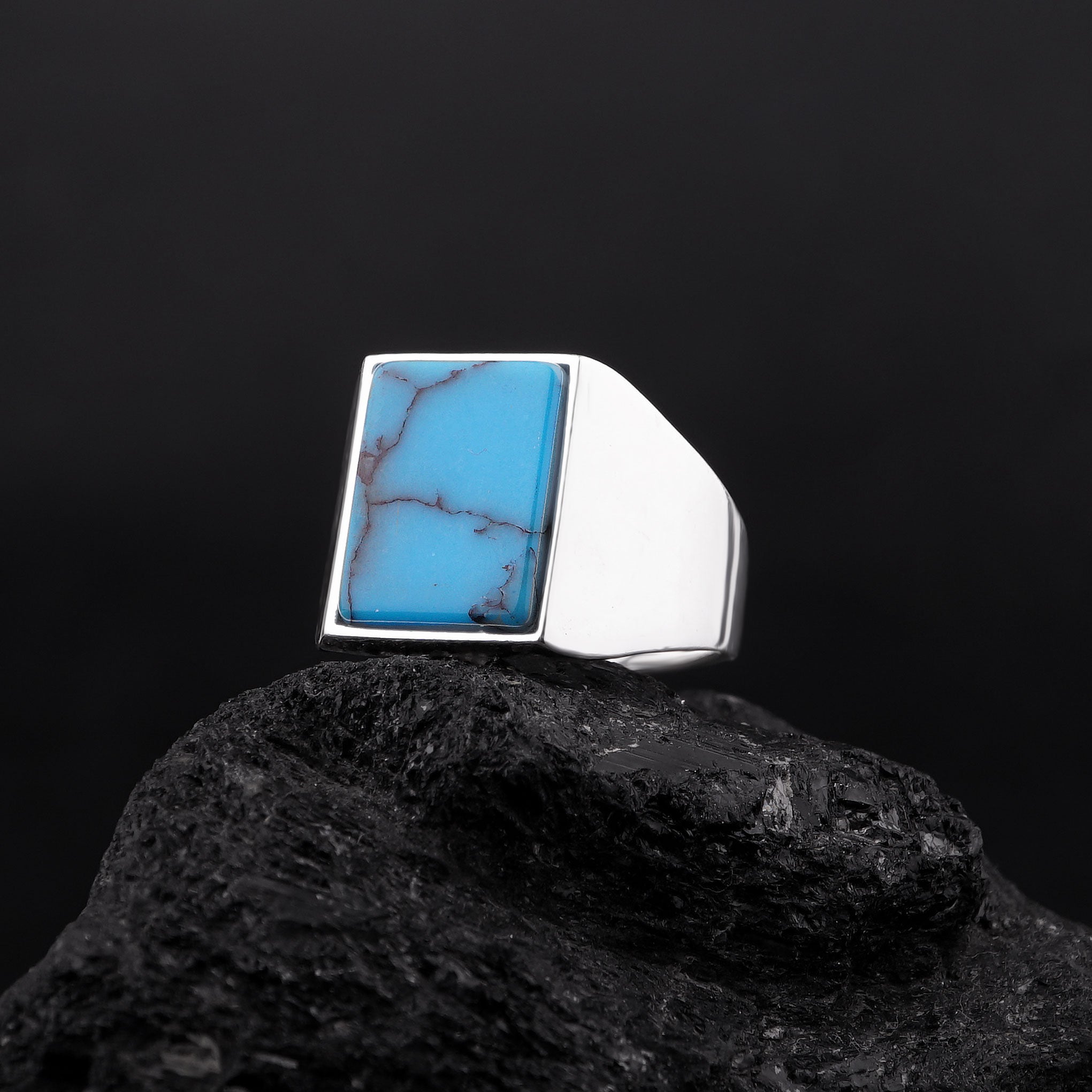 Turquoise Stone Silver Men’s Ring