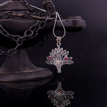 Timeless Tree Filigree Necklace: Sterling Silver with Gemstones