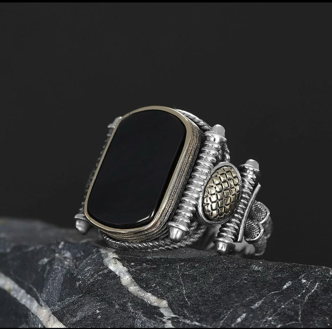 Flat Black Onyx Ring Special Design