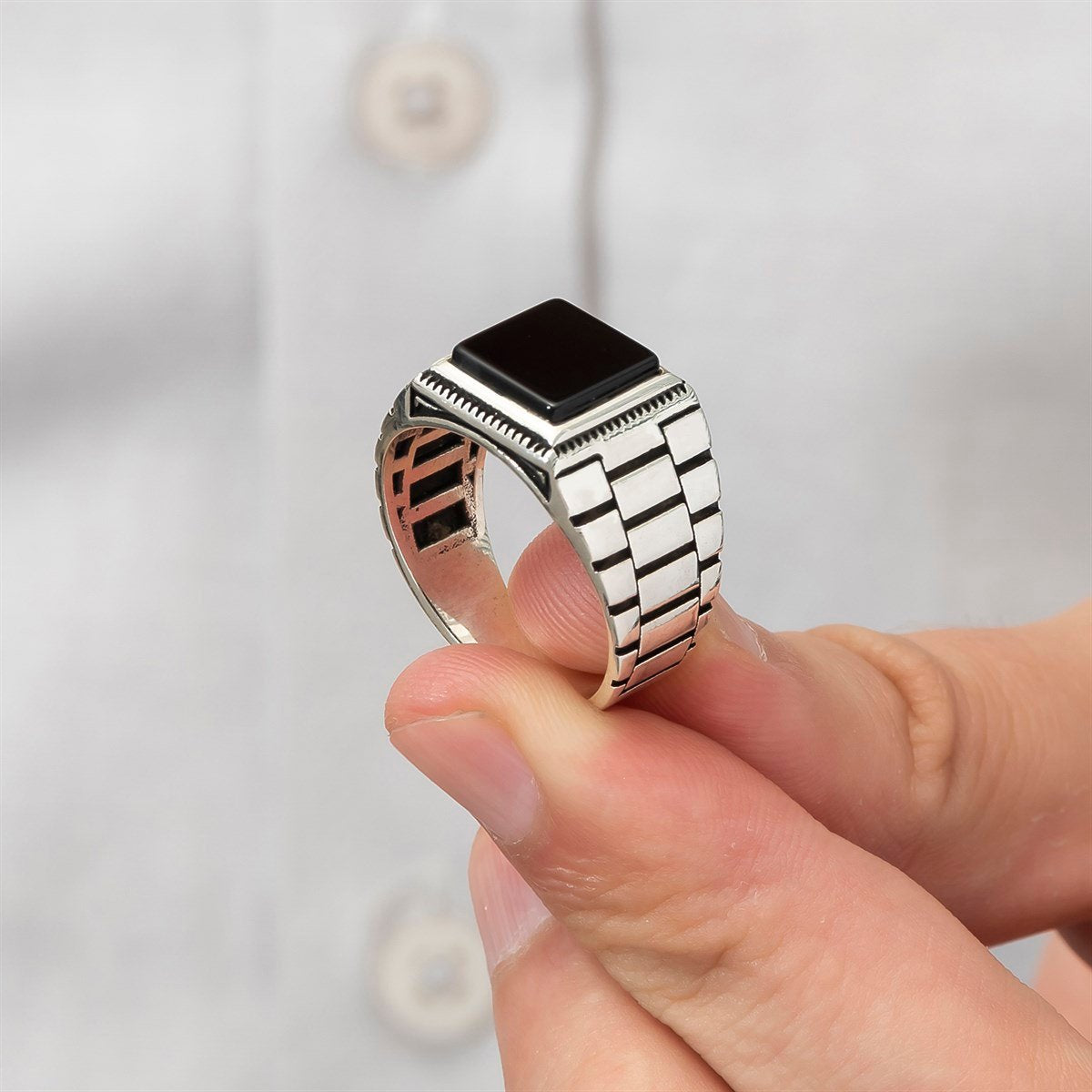 Watch Strap Onyx Ring