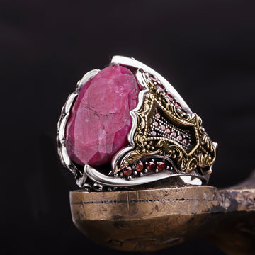 Red ruby 925 Italian silver men ring