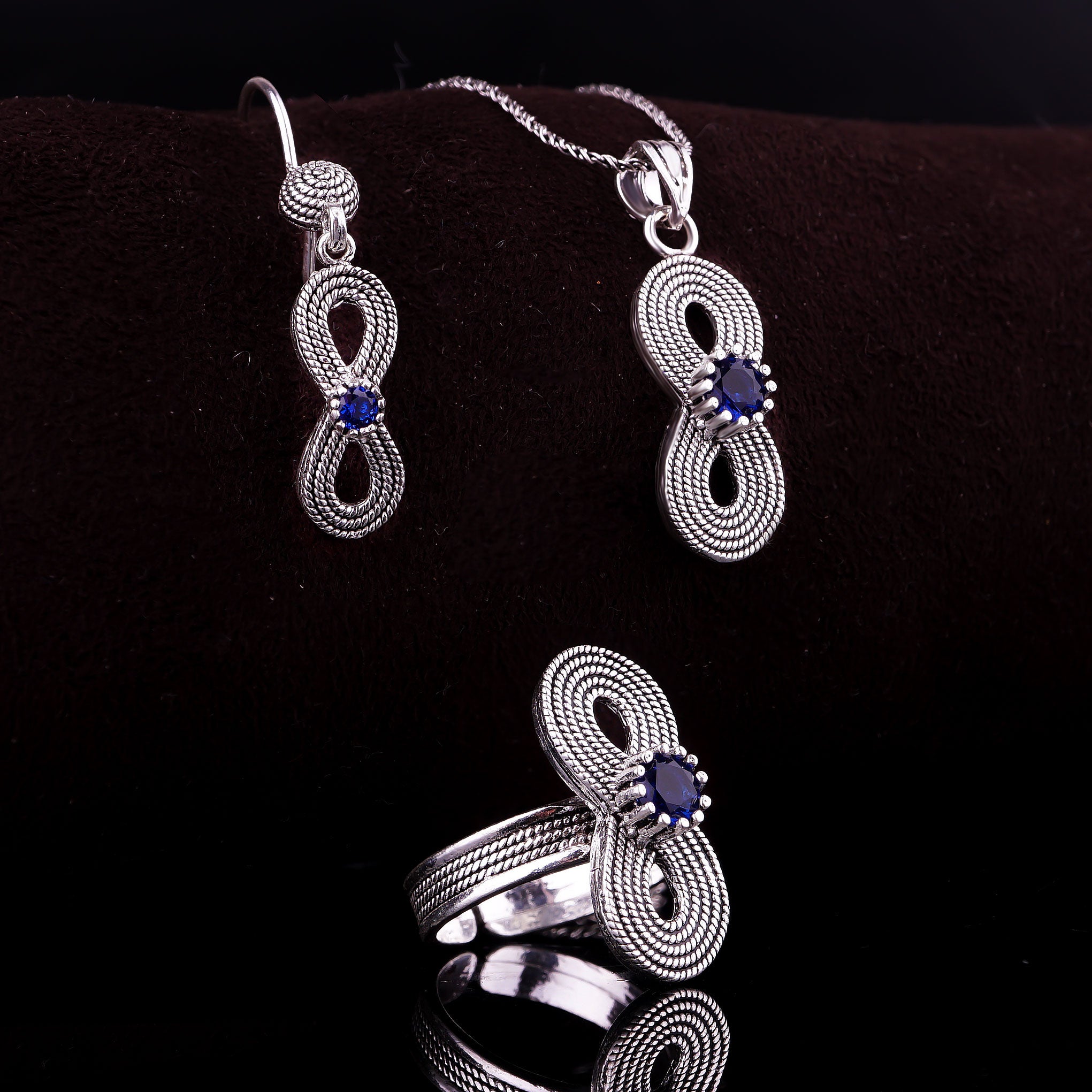 Infinity Jewelry Set with Lab Sapphire