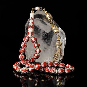 Camel Bone Tasbih with Red Enamel Work