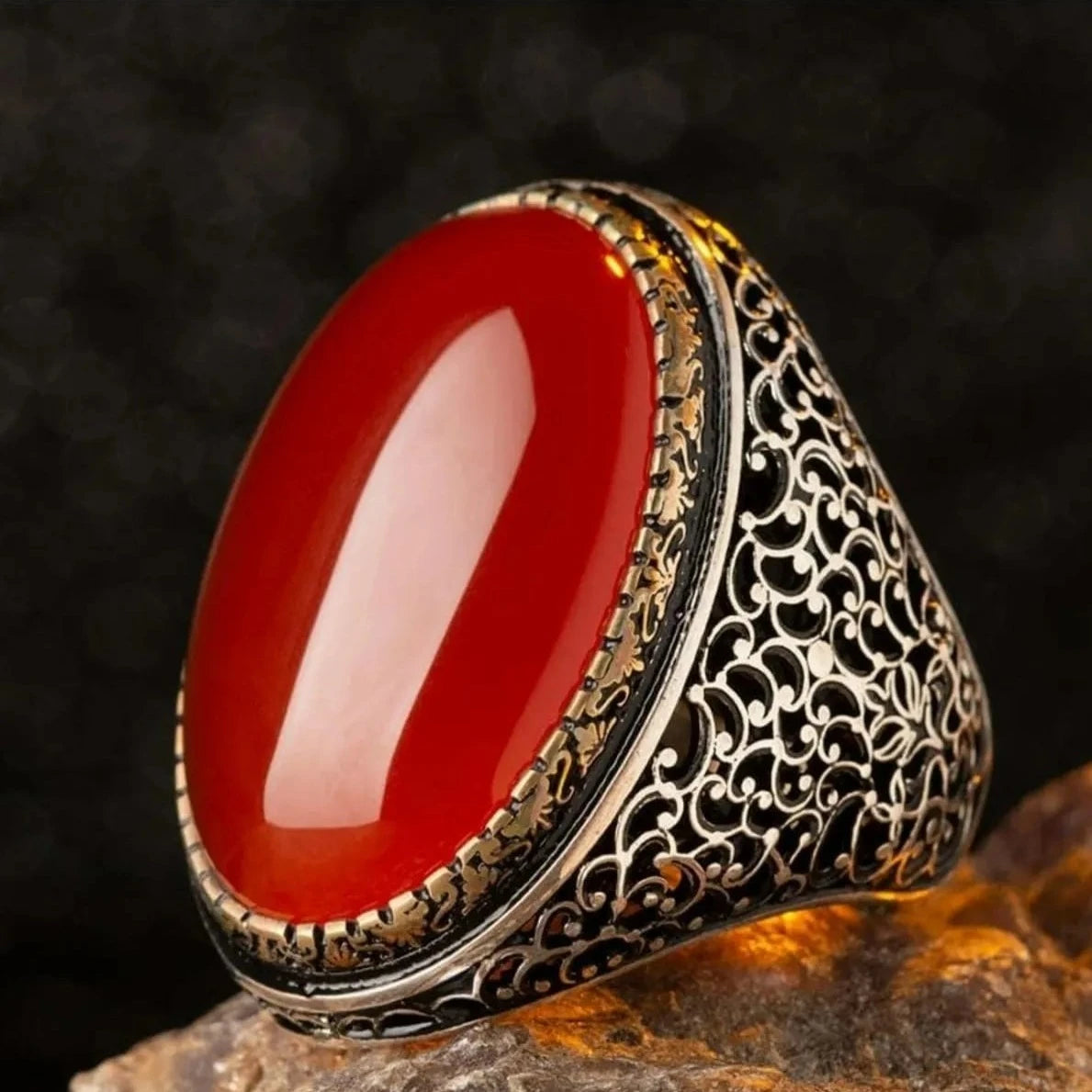 Huge Red Aqeeq Ring for Masculine Men