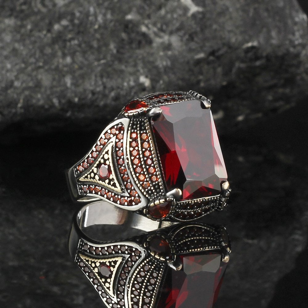 Red Stone Ring with Micro Stones