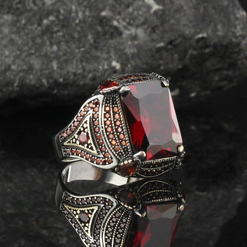 Red Stone Ring with Micro Stones