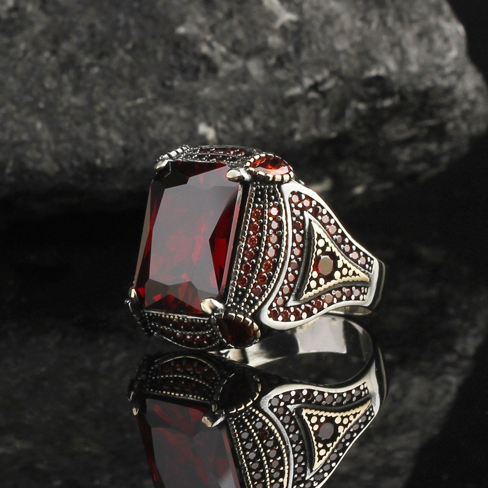 Red Stone Ring with Micro Stones