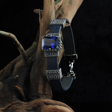 Blue Gemstone Leather Bracelet