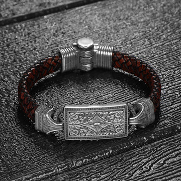 Leather and Heavy Silver Bracelet