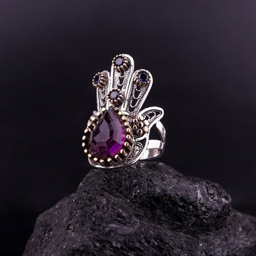 Filigree Ring Intricate Filigree Hand-Shaped Ring with Gemstones