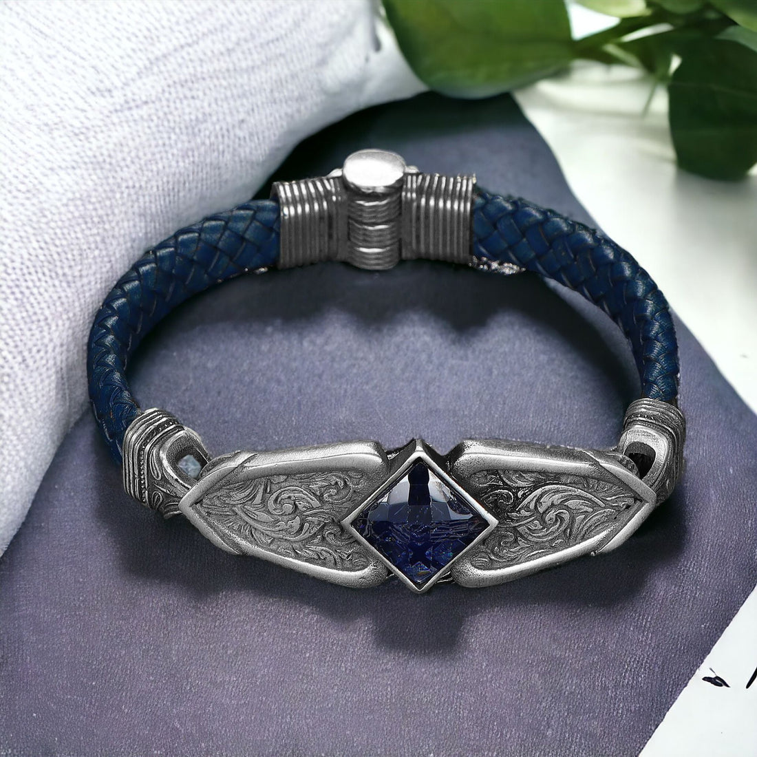 Blue Stone Blue Leather Bracelet