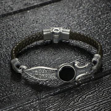 Leather Sword Bracelet with Onyx