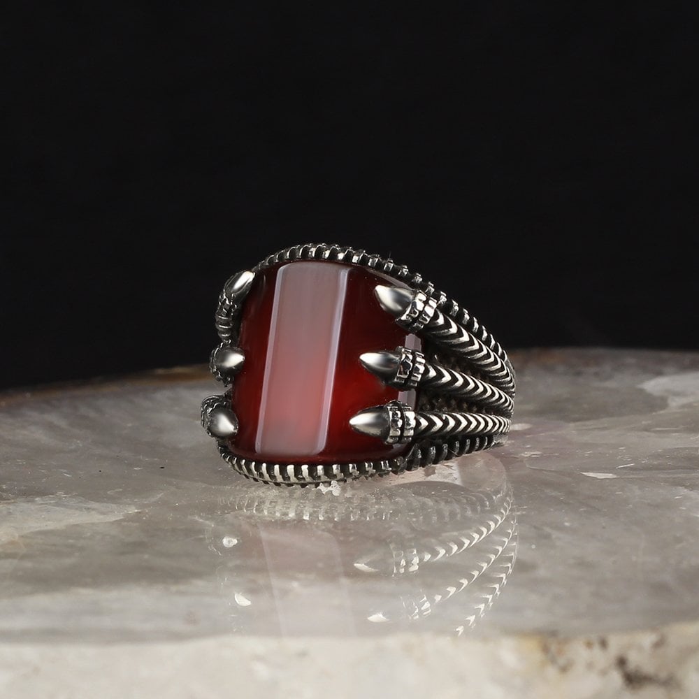 Eagle Claw Red Agate Ring