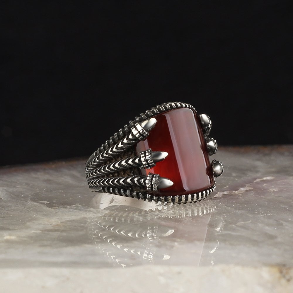 Eagle Claw Red Agate Ring